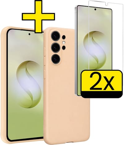 Hoesje - Met 2x Screenprotector - Geschikt voor Samsung Galaxy S26 Ultra - Sterk & Shockproof - Back Cover - Siliconen Case - Telefoon Hoes - Telefoonhoesjes - Zand