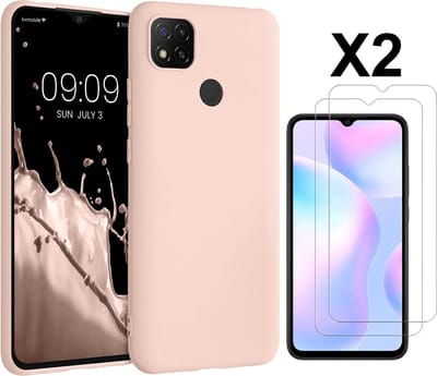 Hoesje geschikt voor Xiaomi Redmi 10A/9C Hoesje siliconen Licht Roze zacht siliconen hoesje TPU backcover - met Redmi 10A/9C Screenprotector - 2 stuks