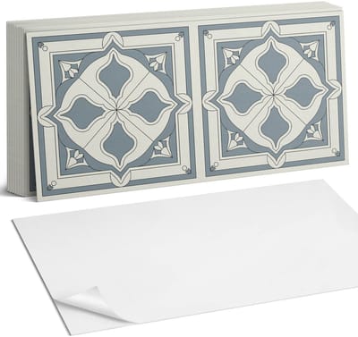 Coloray Plaktegels - Bloemenpatroon op tegels Zelfklevende Wandtegels - 40 cm x 20 cm - Grijs Plaktegels - 10 stuks - Rechthoek PVC Tegels - Plaktegels Badkamer - Vloertegels Zelfklevend - Vinyl Tegels Zelfklevend - Portugese Tegels
