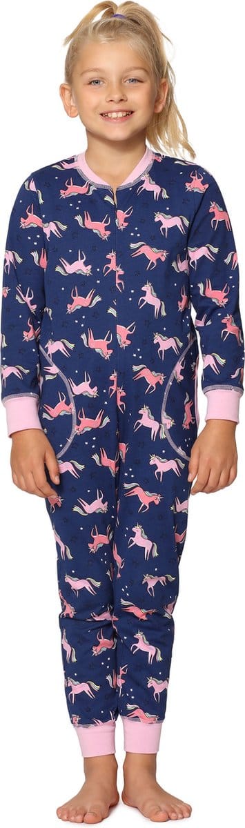 Merry Style Kinder Pyjama - ronde hals - lange mouwen - lange broek met zakken - Katoen - MS-MS10-186-PJ - Marineblau Einhorn - 134-140