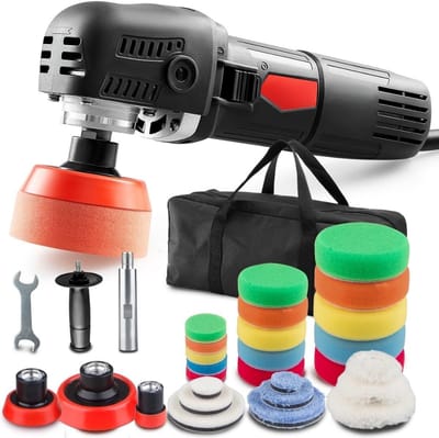 TIM® Polijstmachine - Poetsmachine Auto Met 6 Snelheden - Polijstschijven – Poliermachine 850W – Polijstmachines – Polijst Set - Zwart/Zilver - 45cm x 19cm x 16cm