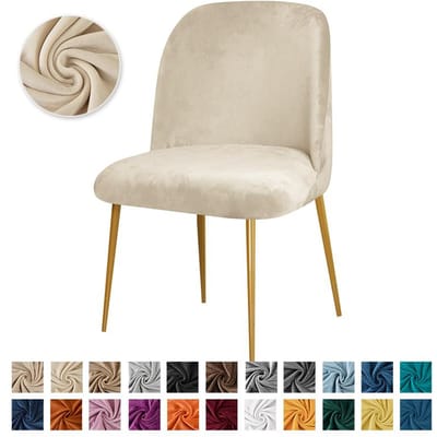 6 pièces/set Housses Élastiques pour Chaise de Salle à Manger Velours Couleur Unie Doss Bas Housses Extensibles Douces pour Siège Maison Hôtel 6PCS chair cover beige