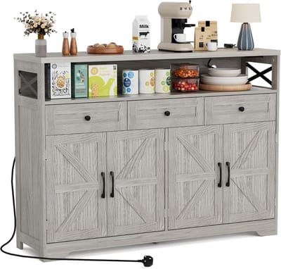 Opbergkast - Dressoir Keukenkast - Woonkamer Keuken - Verstelbare Plank - 130x35x95 cm - Lichtgrijs
