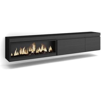 Skraut Home TV-Meubel, Lowboard, 237x35x45cm, Groot formaat TV, Elektrische haard XXL, Hangend, Zwart