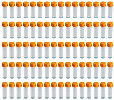 Set van 80 transparante laboratoriumtestbuizen van 5 ml met oranje deksel en markeringen voor nauwkeurige metingen