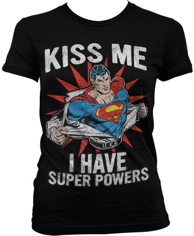 Superman Kiss Me I Have Super Powe , meisjes-T-shirt voor dames, zwartrs