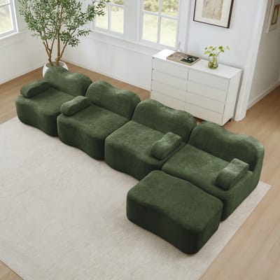 DESMIU Hoekbank 384 x 167 x 70 Cm - Modulair 4-Zits Met Ottoman En Verplaatsbaar Armleunkussen - Voor Woonkamer - Fluweel Groen
