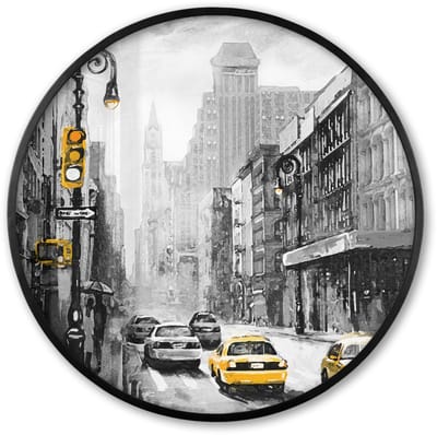 Poster in lijst Rond - Fotolijst 60x60 cm - Posters - Schilderij - Olieverf - Stad - Auto - Ronde posterlijst zwart - Decoratie - Wanddecoratie woonkamer - Muurdecoratie slaapkamer