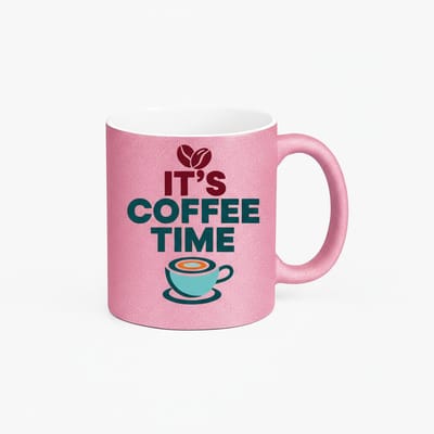 Roze Glitter Mok met 'It's Coffee Time' Opdruk - Perfecte Koffiemok voor Koffieliefhebbers