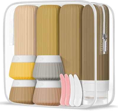 Reisflessen van Silicone, 4 x 90 ml & 4 x 40 ml, Herbruikbare Toilettas met Lege Stickers, Perfect voor Shampoo, Lotion en Cosmetica