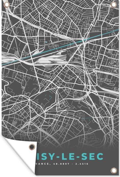Muurdecoratie Noisy-le-Sec - Frankrijk - Stadskaart - Kaart - Plattegrond - 120x180 cm - Tuinposter - Tuindoek