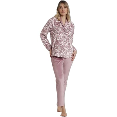 Velours lange mouw open pyjama voor dames Admas Classic