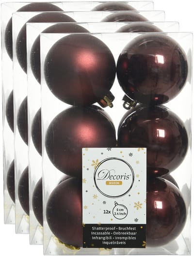 Decoris Kerstballen - 48x stuks - kunststof - mahonie bruin - 6 cm