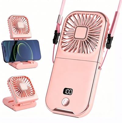Oplaadbare handventilator / mini-ventilator – Opvouwbare persoonlijke ventilator – Persoonlijke ventilator (3000 mAh) – Handventilator met 7 bladen en led-display – Draagbare nekventilator – Compacte handventilator met instelbare snelheid – Blauw