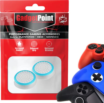 Gadgetpoint - Thumb Grips voor PlayStation, PS5, Xbox X/S, One & Switch Pro Controller - Gaming Thumbgrips - Performance Anti-Slip Thumbsticks - Bescherming Accessoires - Wit/Lichtblauw