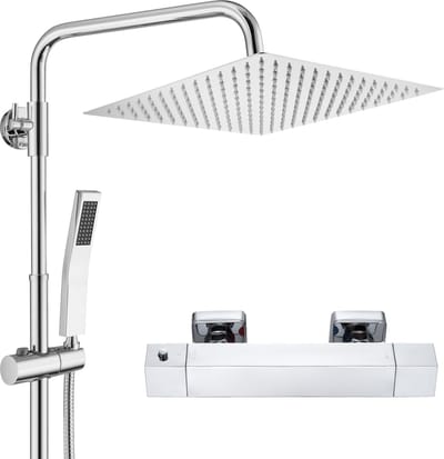 Auralum Max Douchesysteem met Thermostaatkraan - Regendouche Ø 25 cm - Met CoolTouch technologie - Doucheset - Verstelbare Hoogte 72-110 cm - Regendoucheset - Waterbesparend - Chroom