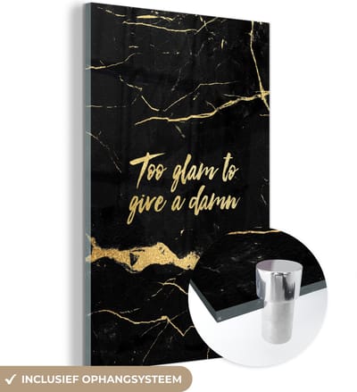 MuchoWow® Glasschilderij 40x60 cm - Schilderij acrylglas - Quotes - Goud - Zwart - Marmer - Foto op glas - Schilderijen
