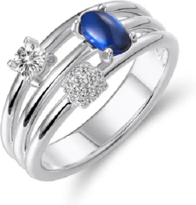 Schitterende Zilveren Brede Stapel Ring met Ovaal Blauwe Steen en Zirkonia 's 18.50 mm. (maat 58)