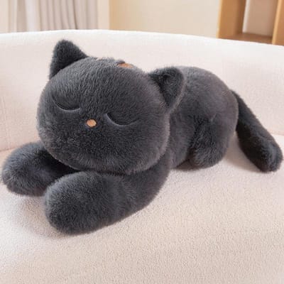 60/90cm Zwarte Kat Pluche Kussen Zacht Gevuld Liggende Kat Kussen Schattig Slapende Kat Ontwerp Schattig Verjaardagscadeau Idee voor Kattenliefhebbers 60cm gray