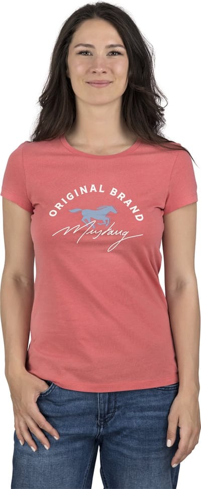 Mustang Dames T-Shirt Alexia C Logo slim fit Rood L Ronde Hals Volwassenen Basic T-shirt met korte mouwen en ronde hals gemaakt van 100% katoen