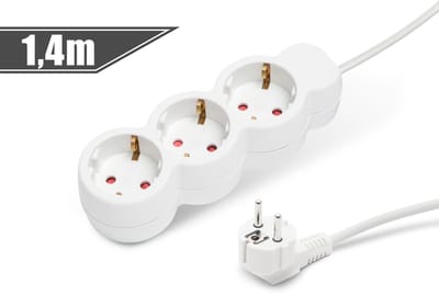 3-voudige Verdeelstekker - 1,4 m - Wit - Kinderbeveiliging - 16A / 250V [20201B]
