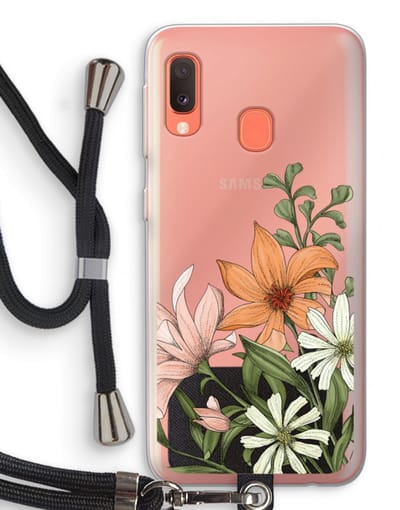 Case Company® - Hoesje met koord geschikt voor Samsung Galaxy A20e hoesje met Koord - Floral bouquet - Telefoonhoesje met Zwart Koord - Bescherming aan alle Kanten en Over de Schermrand