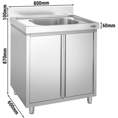 GGM Gastro Spülschrank PREMIUM - 800x600mm - mit 1 Becken Zilver