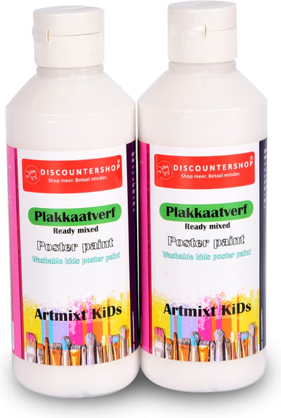 Plakkaatverf 2-Delige Set Witte Plakkaatverf (250 ml elk) | Ideaal voor Schilderen, Knutselen en Educatieve Activiteiten | Waterbasis & Kindvriendelijk