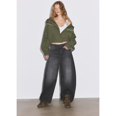 Stradivarius Barrel jeans met low-rise  DONKERGRIJZE DENIM WASSING 44