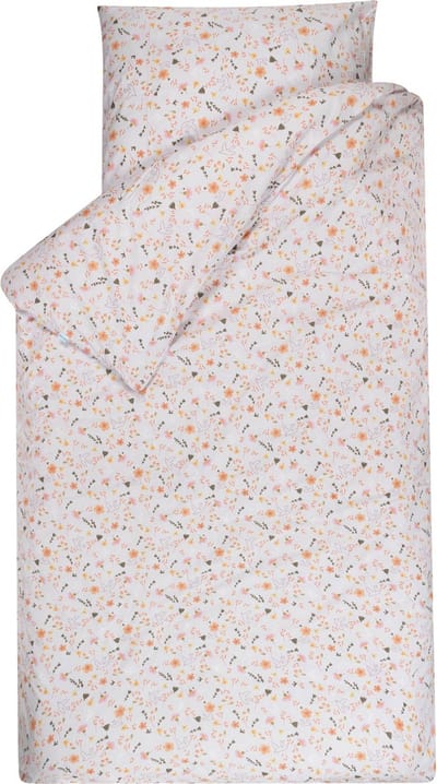 BINK Bedding Dekbedovertrek Saar junior 120 x 150 cm - kussensloop 60 x 70 cm - bloemen - vogels - voorjaar - roze - oranje - geel - peuter