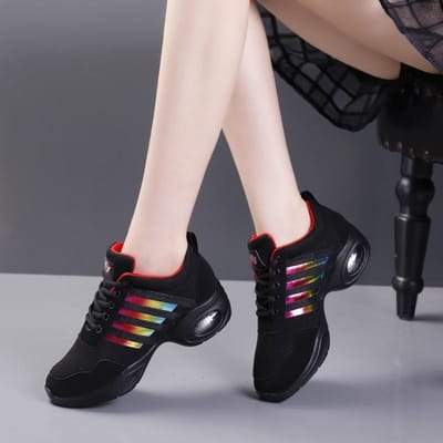 Danssneakers voor Dames Jazzschoenen Mesh Moderne Buitenzool Danssneakers Ademend Lichtgewicht Dans Fitness Schoenen voor Vrouwen 35 black