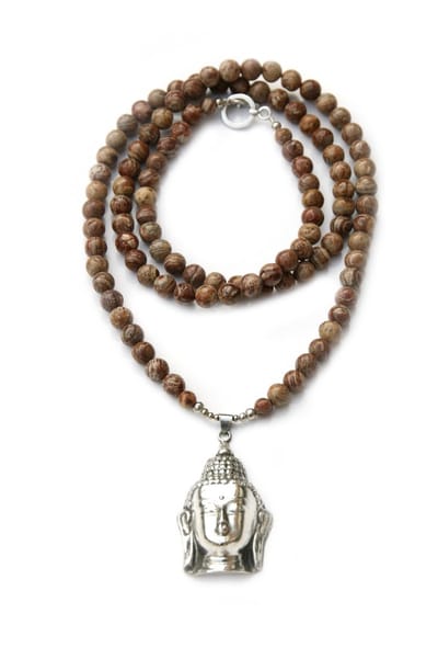 Heaven Eleven - dames - ketting - jaspis - 925 - zilver - grote - buddha - 8mm - 80cm