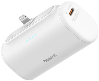 Baseus 5.000 mAh Powerbank Wit | Opvouwbare Apple Lightning Connector | Met USB-C Poort | Compact & Fast Charge Power Delivery | 20W |