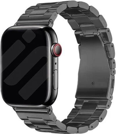 Strap-it Stalen schakel band - Geschikt voor Apple WatchSeries 1/2/3/4/5/6/7/8/9/10/11/SE/SE2/SE3/Ultra (2) - Grafiet - Metalen band met RVS vlindersluiting - RVS iWatch bandje voor grote maten: 44mm / 45mm / 46mm / 49mm