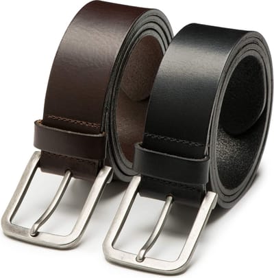 DTCH.FIT Herenriem Leer Mason - Riem Zwart & Donkerbruin - Jeans Broekriem - Riemmaat 85cm - Totale lengte 100cm - 2 Stuks