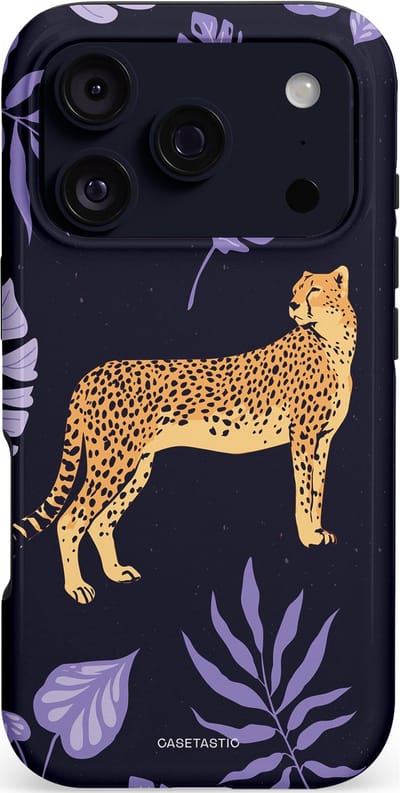 Casetastic hoesje geschikt voor Apple iPhone 17 Pro - MagSafe - Dubbellaagse bescherming - Cheetah snelheid - Fashion Case - Donkerblauw Lavendel