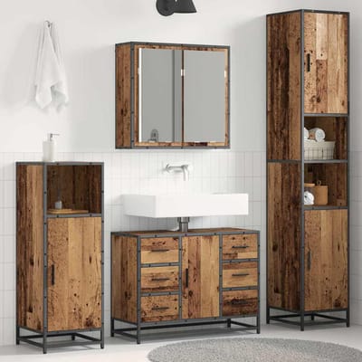 vidaXL - Badkamermeubel - Set - 3 - st - Oud - Hout - 80 - x - 33 - x - 60 - cm - Bewerkt - hout