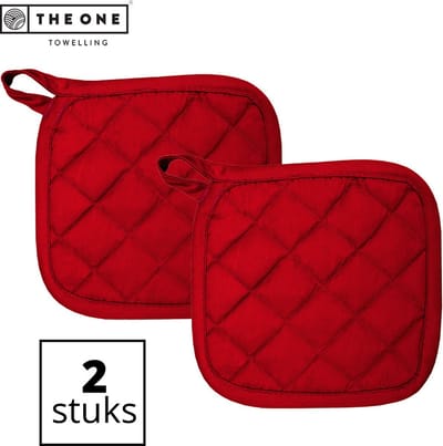 The One Towelling Pannenlappen - 21 x 21 cm - 2 Stuks - Pannenlap set - Hittebestendig - 185 gr/m2 - Katoen - Rood