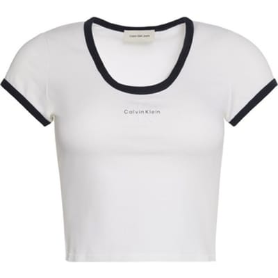 Calvin Klein Ss Monologo Scoop Neck Top Bright White Größe: S | Hemden Outlet | Damen | Weiß