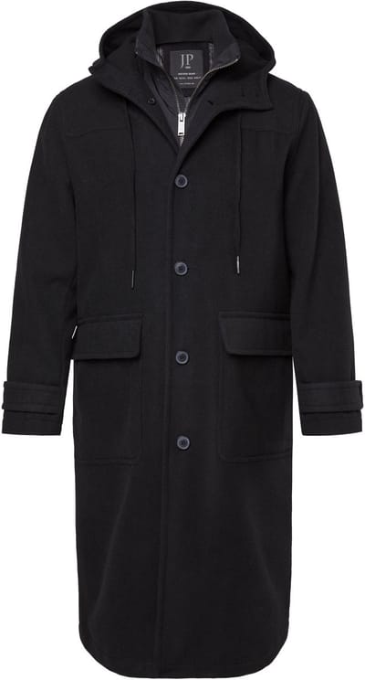 JP 1880 - Heren - Functionele jas in wollook waterafstotend capuchon rits - Zwart - Maat 3XL