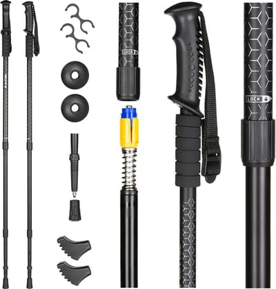 Outtec® Nordic Walking Stokken, Wandelstokken, Trekkingstokken - Verstelbaar 65-135cm - Anti-Shock - Ultralichte Trekkingstokken voor Mannen en Vrouwen - Wandelen, Trekking