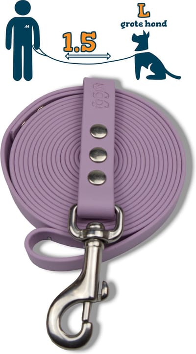 Miqdi hondenriem – BioThane ® - lila - 1.5 meter lang - 19 mm breed - L/XL - grote hond