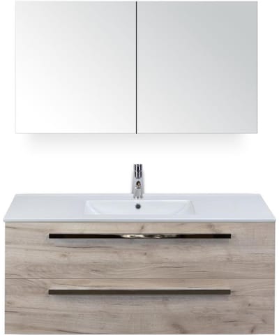 Seville Badmeubelset 120 cm - 2 Laden Craft Oak - Wastafel Enjoy Enkel met Spiegelkast