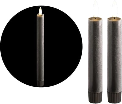 LED-kaarsen met timer GRIJS 2-pack voor binnen met timerfunctie 6 uur ECHTE WAS 15 cm hoogte voor kaarsen 2,2 cm diameter 2 AAA-batterijen vereist LED-kaarsen flikkerende vlam bewegende vlam