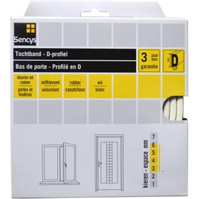 Sencys Tochtband Rubber D-profiel Wit 9x6mm 18m