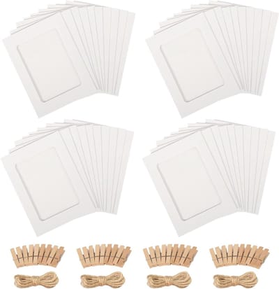 Foto Slinger met 40 Stuks - Papieren Fotolijsten 10 x 15 cm in Wit met Houten Clips en Jute Touw voor Verjaardagen, Bruiloften en Feestdecoratie