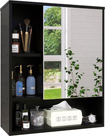 SCH® Spiegelkast Badkamer - Spiegelkast - Zwart - ‎16cm x 56cm x 62cm
