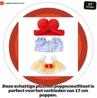 Dailygoods- Poppenoutfit Schattige Set - Poppenaccessoires - Kleding voor 17 cm Poppen - Polyester - 3 Stuks - Inclusief Hoofdband en Rok - Poppenkleding