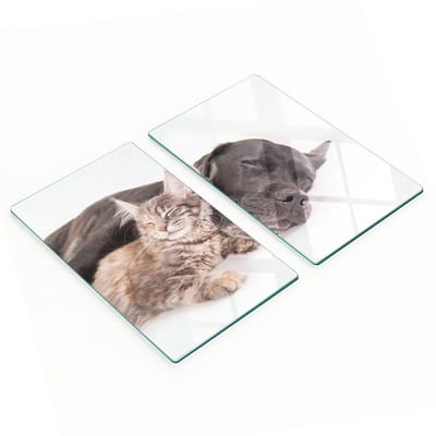 Multifunctionele decoratieve snijplanken van gehard staal voor de keuken, met afbeeldingen van een hond en een kat, 2x30x52 cm