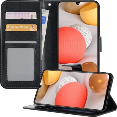 Hoesje - Met Pasjeshouder - Geschikt voor Samsung Galaxy A42 - Luxe Bookcase Portemonee - Flip Case - Kunstleer Book Case - Flipcase - Book Cover - Walletcase - Portemonneehoes - Telefoonhoesjes - Zwart